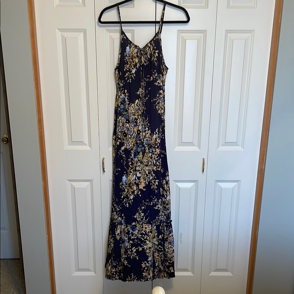 Lovestitch Blue Floral Maxi Slip Dress with Spaghetti Straps